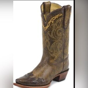 Tony Lama Ladies Santa Fe Bark Wingtip Vaquero square toe Cowboy Boots Size 8